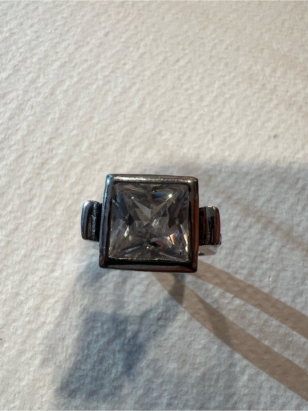 Silver-tone Statement Ring with Square Clear Stone - Picture 6 of 6